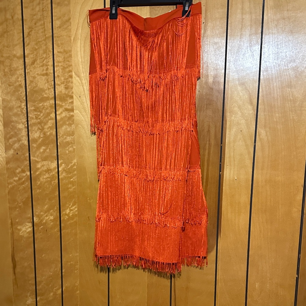 Elegant Orange Fringed Pencil Skirt